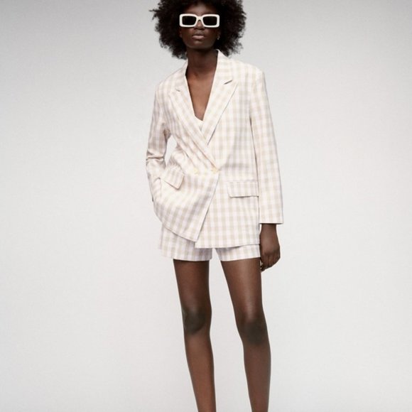 Zara GINGHAM BLAZER, NWT - Picture 3 of 4